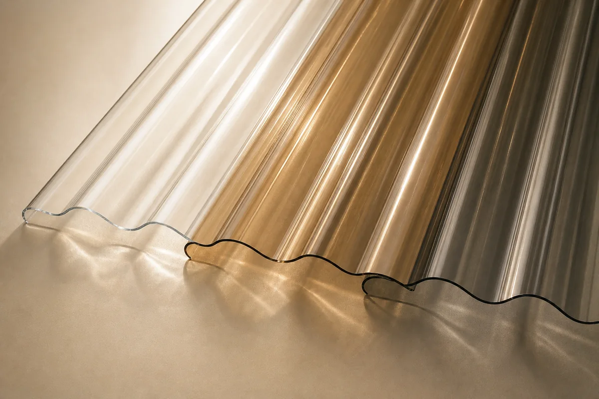 Lembaran atap polycarbonate bergelombang SolarTuff transparan dan bronze